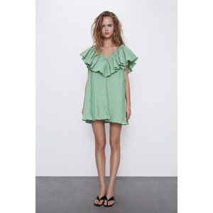 ZARA Women's XS Voluminous Pleated V Neck Dress